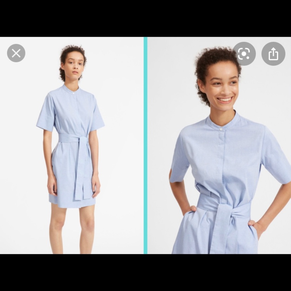 Everlane Cotton Collarless Belted Shirtdress